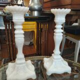 2 white fair opaline candlesticks