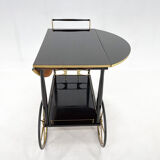 Mid-century italian brass & stained mahagony in high gloss finish bar cart