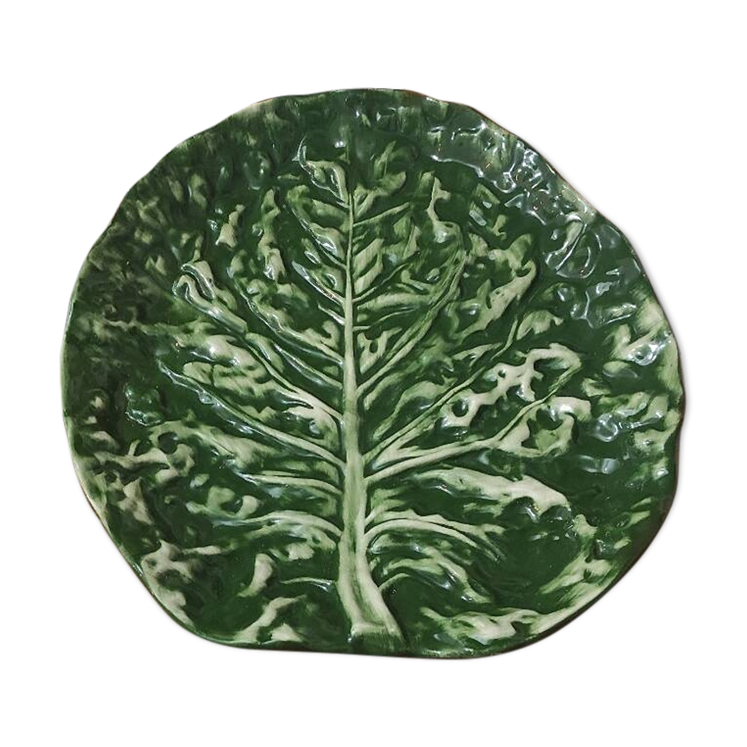 Grand plat Feuille de Chou Barbotine