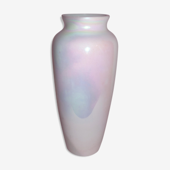 Vase amphore en verre soufflé iridescent opaque blanc et rose, usa, art déco, 1930