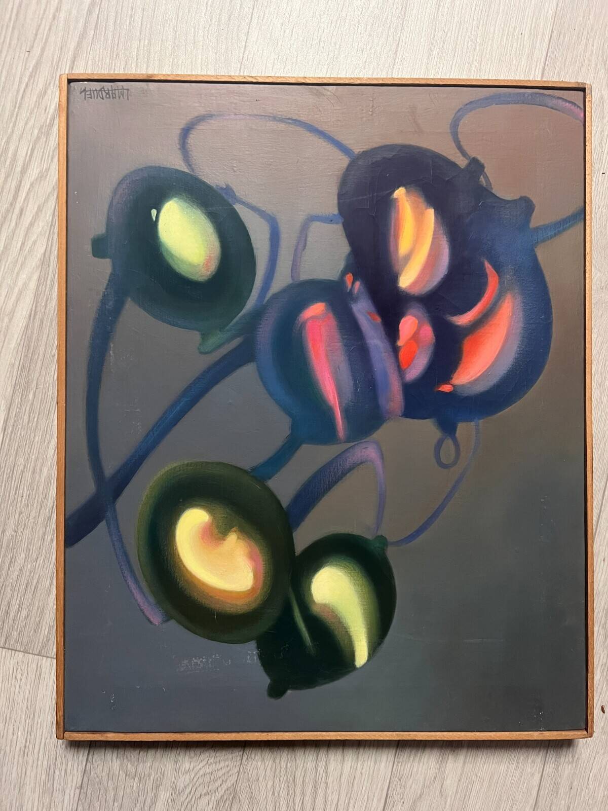 Lucien marduel (1931) yellow red abstraction original modern painting