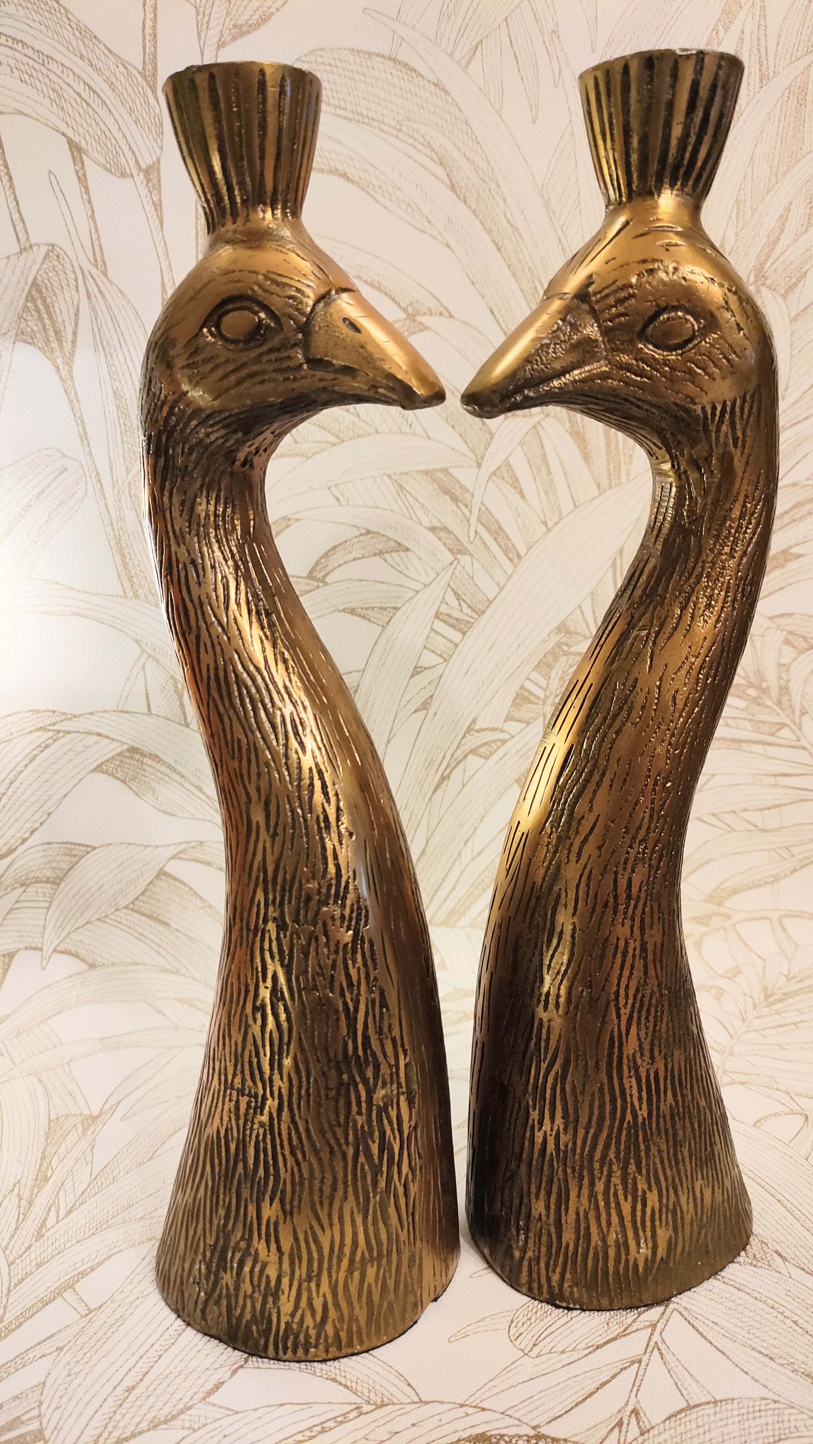 Golden candle holder art deco style peacock head