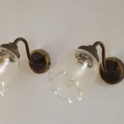 Pair of French Vintage Bronze Effect Metal Wall LIghts Floral Glass Shades