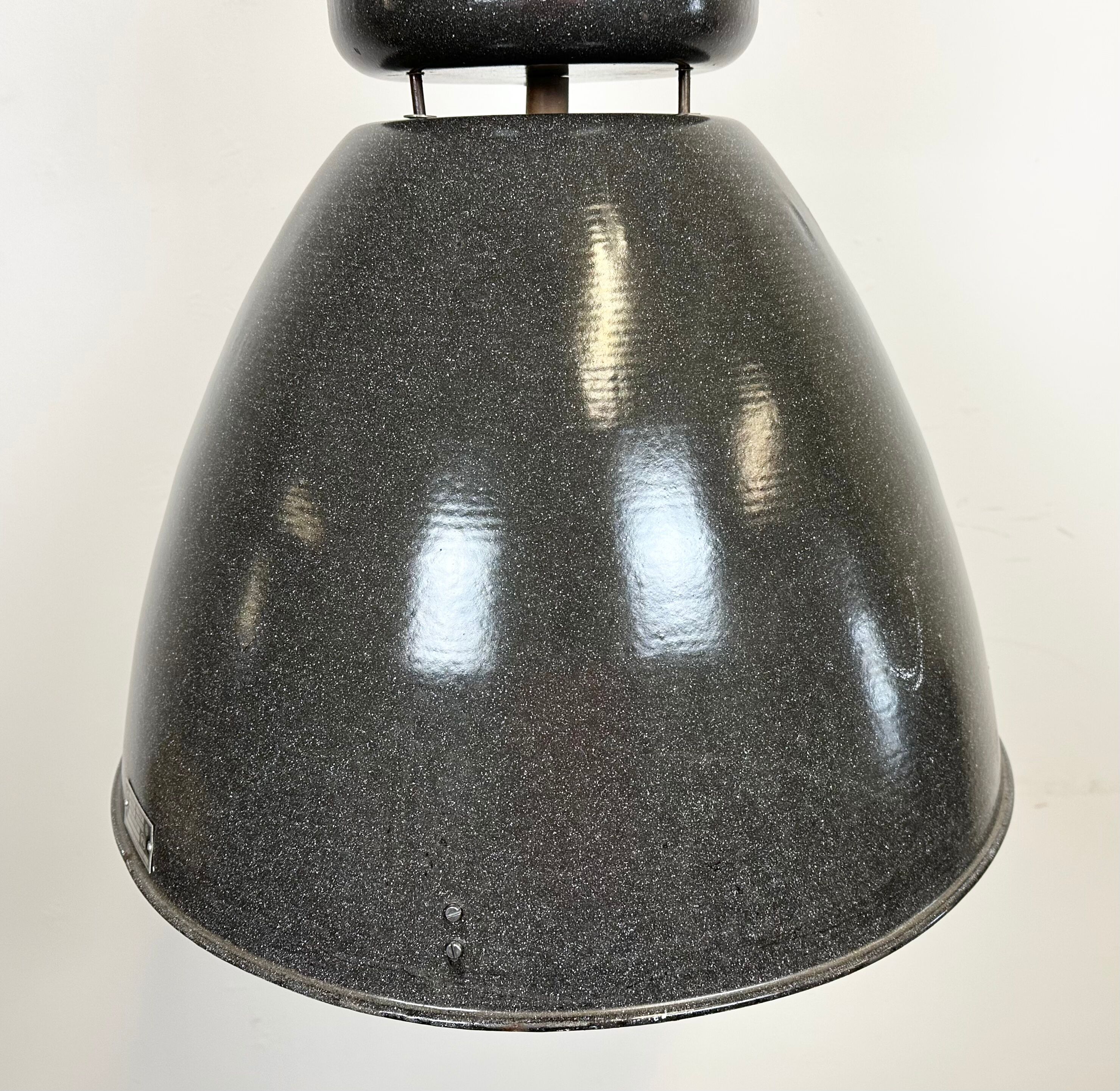 Dark grey enamel industrial factory lamp from elektrosvit, 1960s