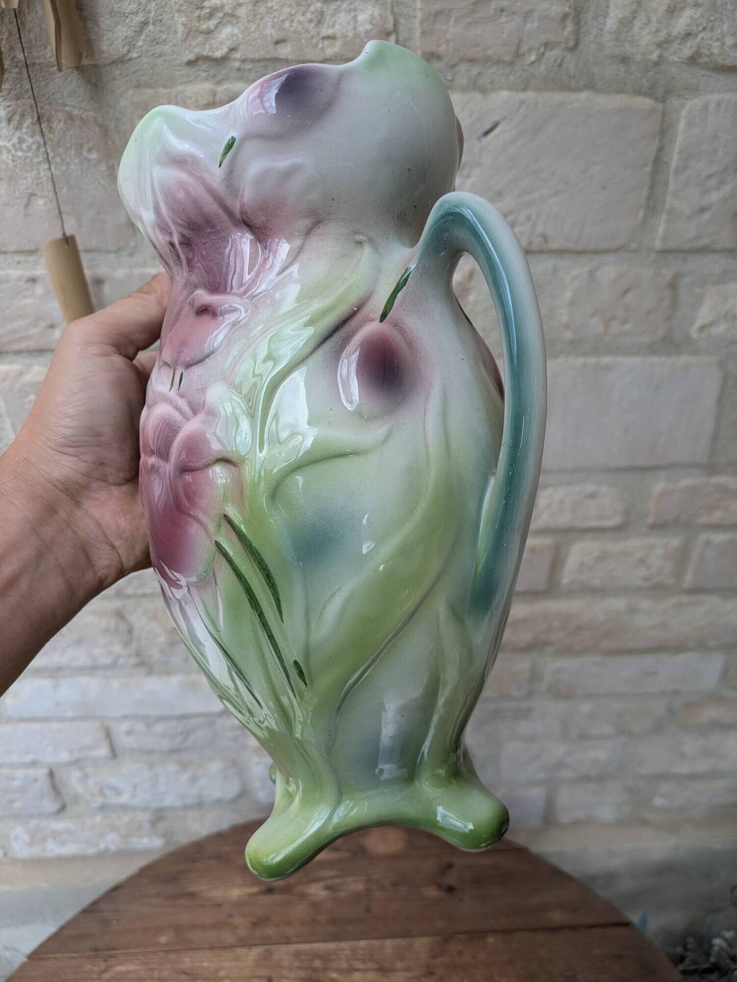 Art Nouveau barbotine vase Gerber Prestige Paris with floral decoration