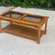 Vintage solid wood coffee table with glass and cane 100x50cm