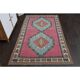 1970s vintage Turkish hand-knotted wool cotton pink area rug 128x208