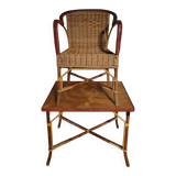 Table et fauteuil rotin vintage