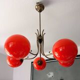 Vintage Orange Glass Chandelier, Sweden, 1970s