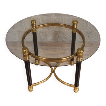 Round side table in brass and smoked glass – 1970s