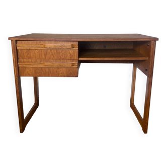 Bureau vintage pieds traîneaux placage chêne