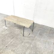 Table basse vintage en travertin et chrome, années 1970
