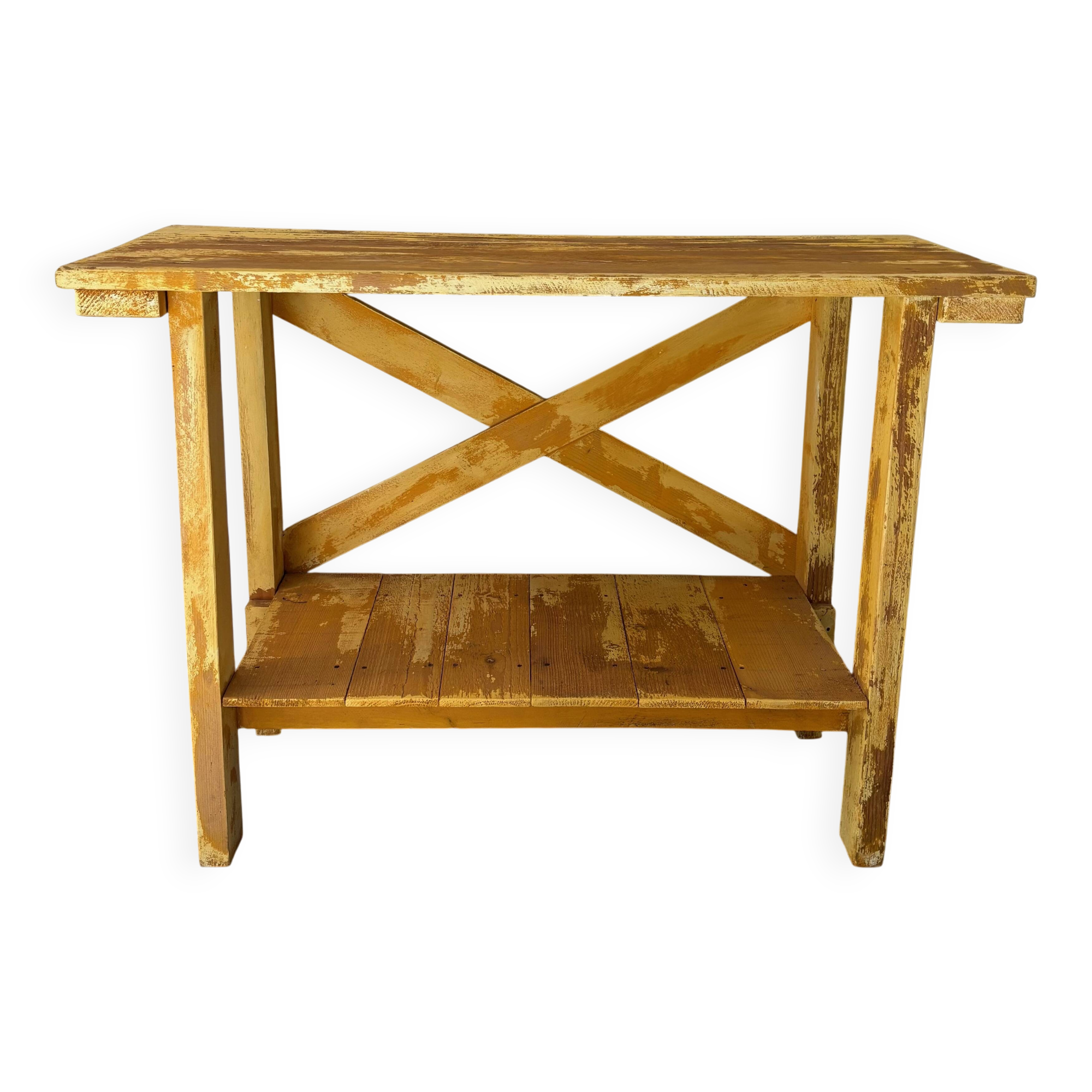 Wooden console, yellow patina