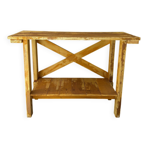 Console en bois, patine jaune