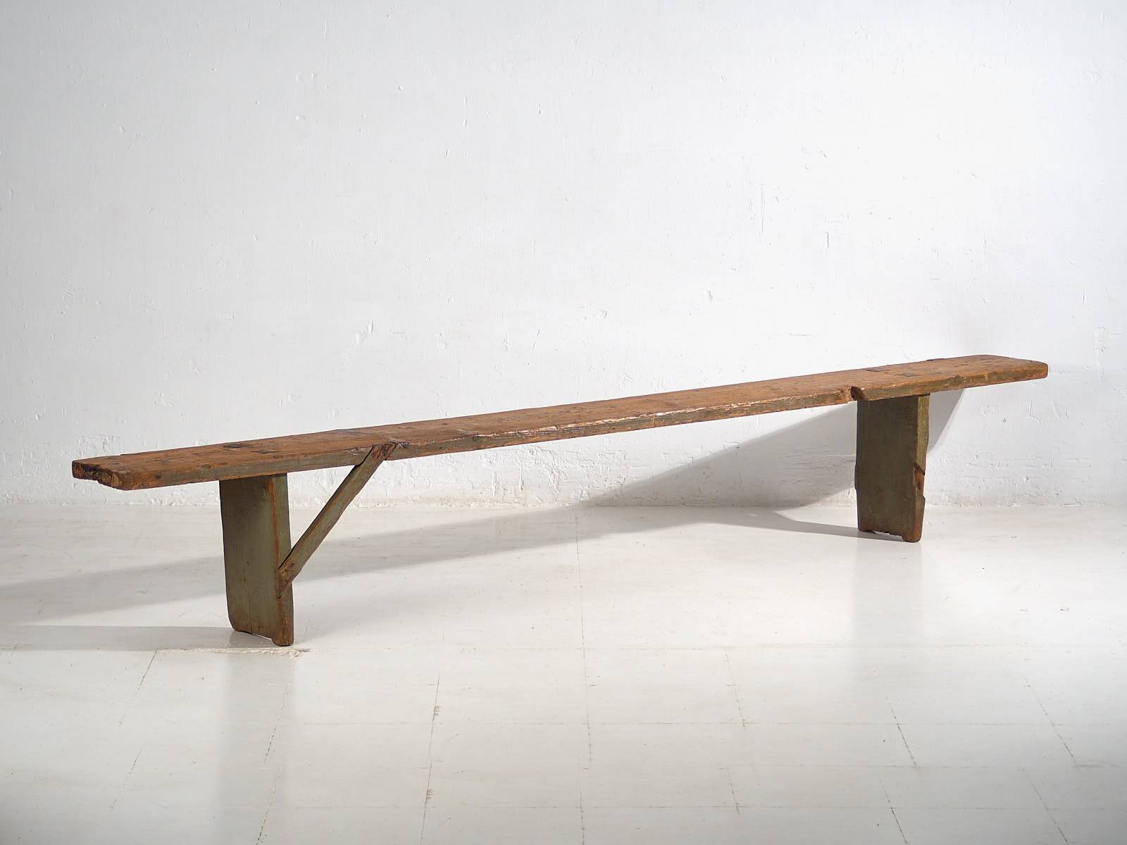 Antique green solid wood bench (c.1920) #26