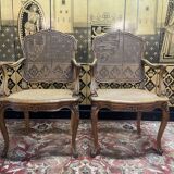 Pair of Louis XV style armchairs in canework