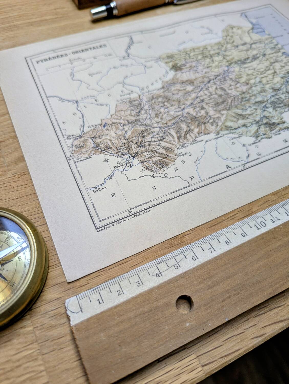 Map of Pyrénées-Orientales, 1889. Authentic Vintage.