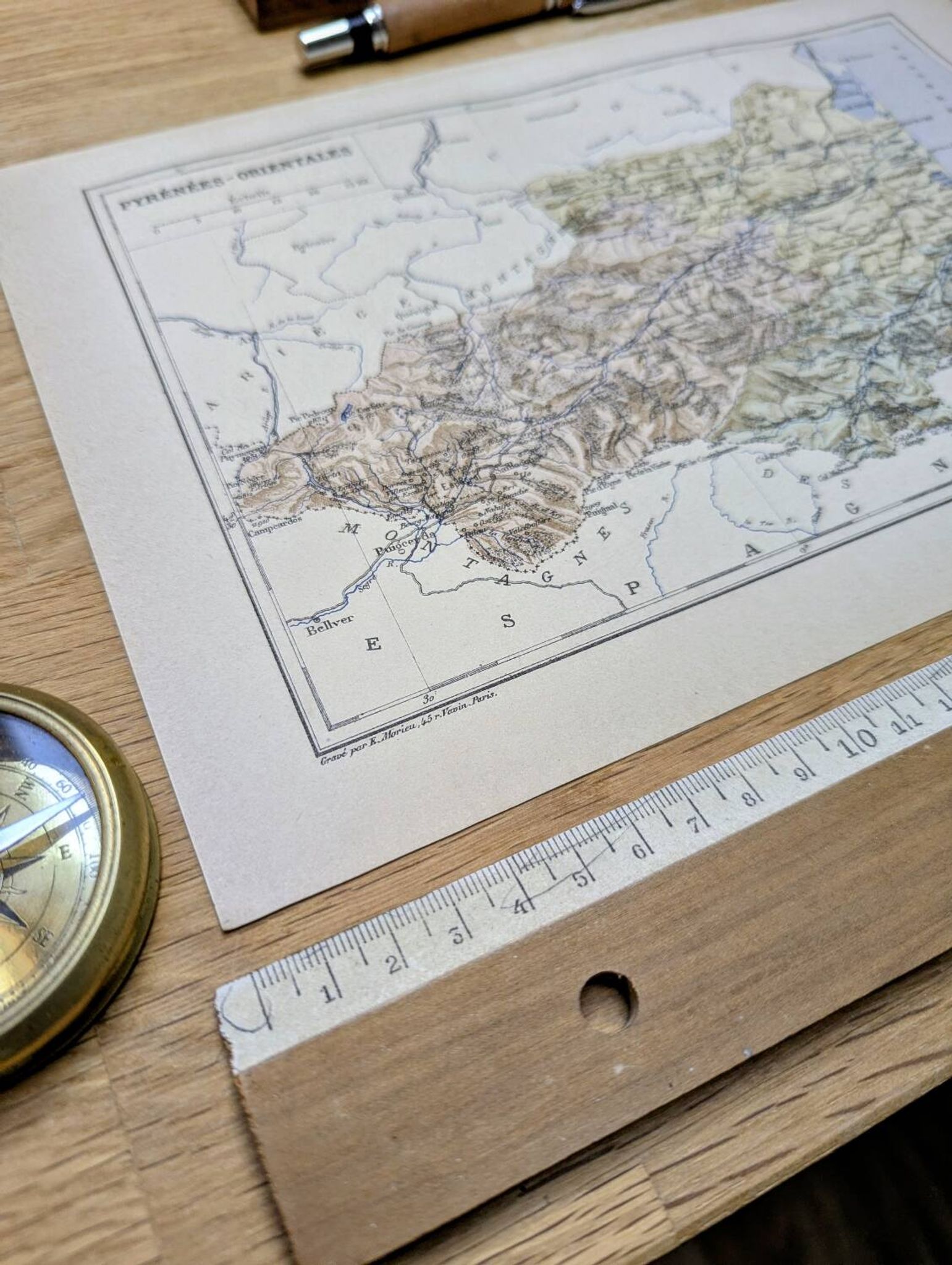 Map of Pyrénées-Orientales, 1889. Authentic Vintage.