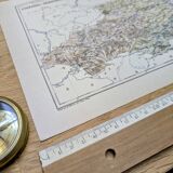 Map of Pyrénées-Orientales, 1889. Authentic Vintage.