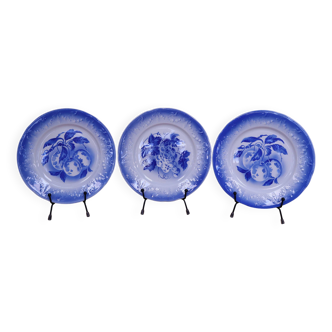 Lot de 3 assiettes KetG Lunéville coloris Bleu motifs fruits
