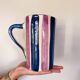 Pichet en céramique rayé couleurs bleu et violet