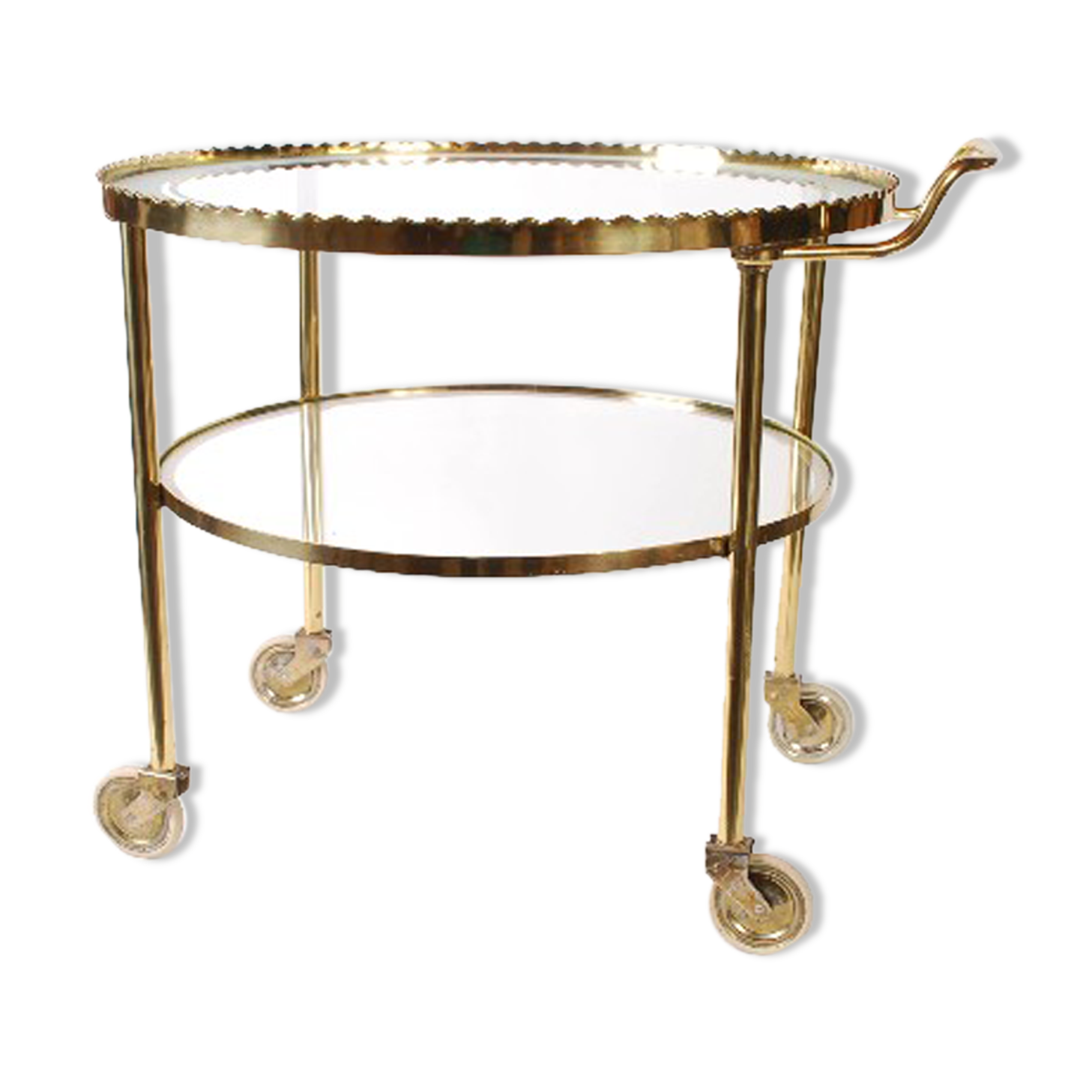 Mid century polished brass serving trolley, 1930's cocktail bar cart