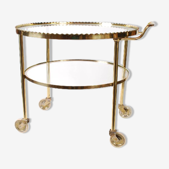 Mid century polished brass serving trolley, 1930's cocktail bar cart