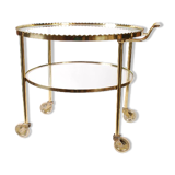 Mid century polished brass serving trolley, 1930's cocktail bar cart