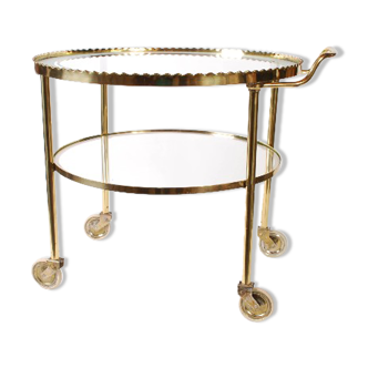 Mid century polished brass serving trolley, 1930's cocktail bar cart