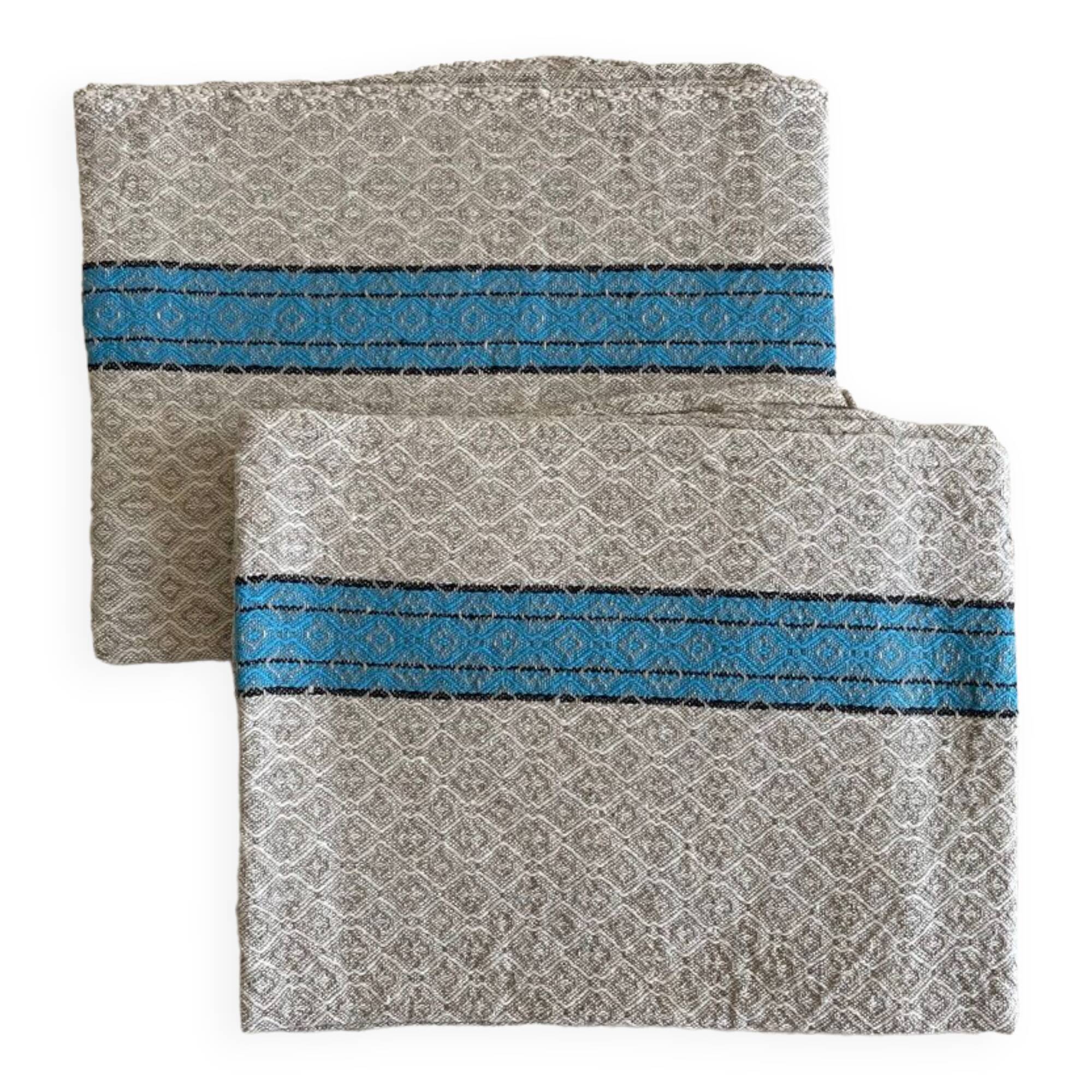 Set of 2 jacquard tea towels with blue stripes - mixed breed linen / cotton - 67x50cm