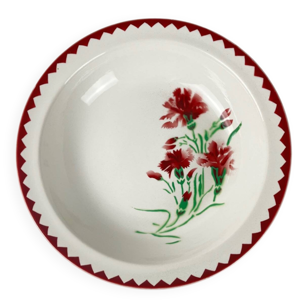 Grand saladier à rebord ''Oeillet'' Sarreguemines, 1920-50