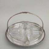 Silver plate and glass crudité serving dish