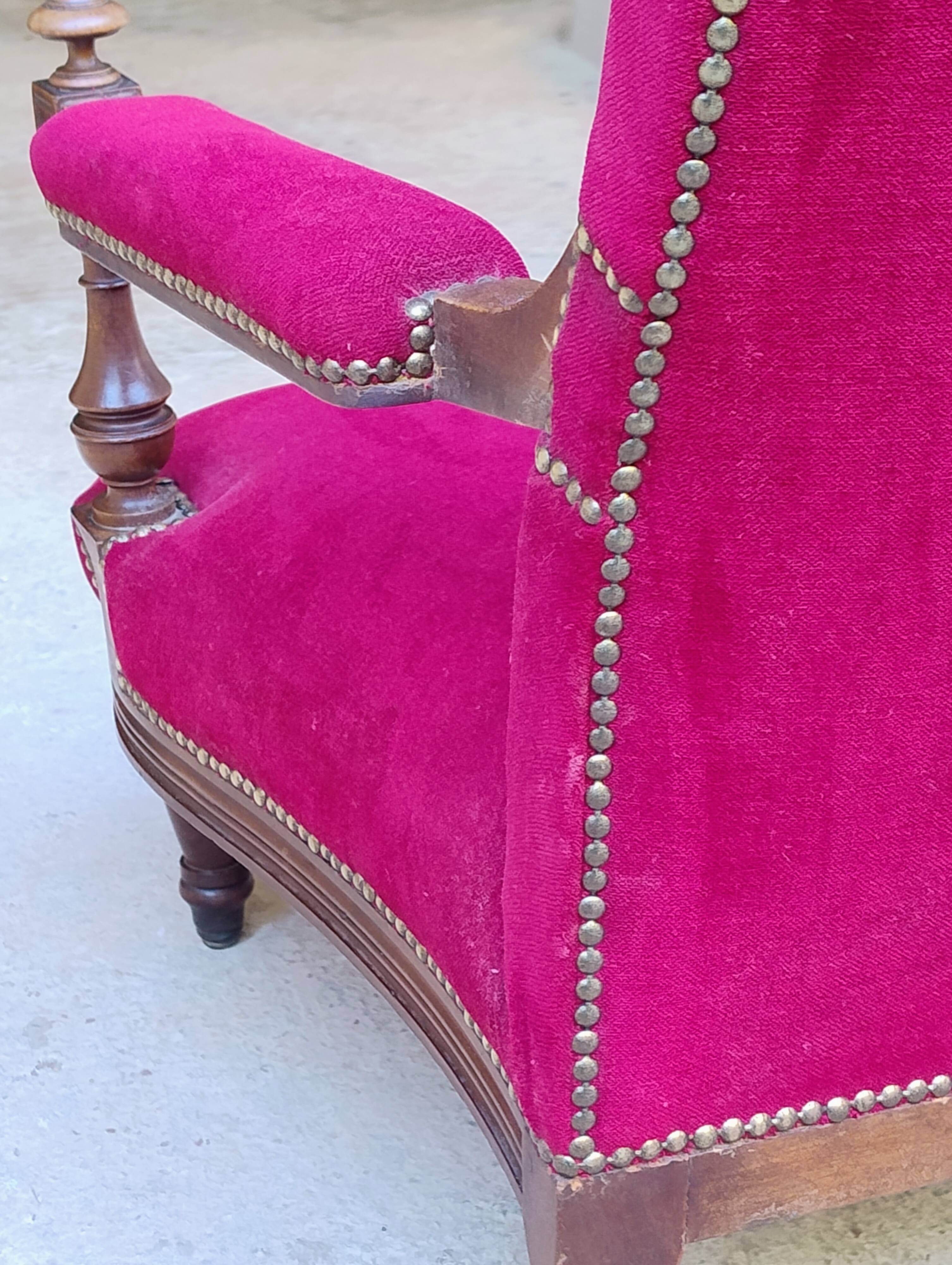 Bergère armchair (completely refurbished, including tacks, velvet fabric and seat)