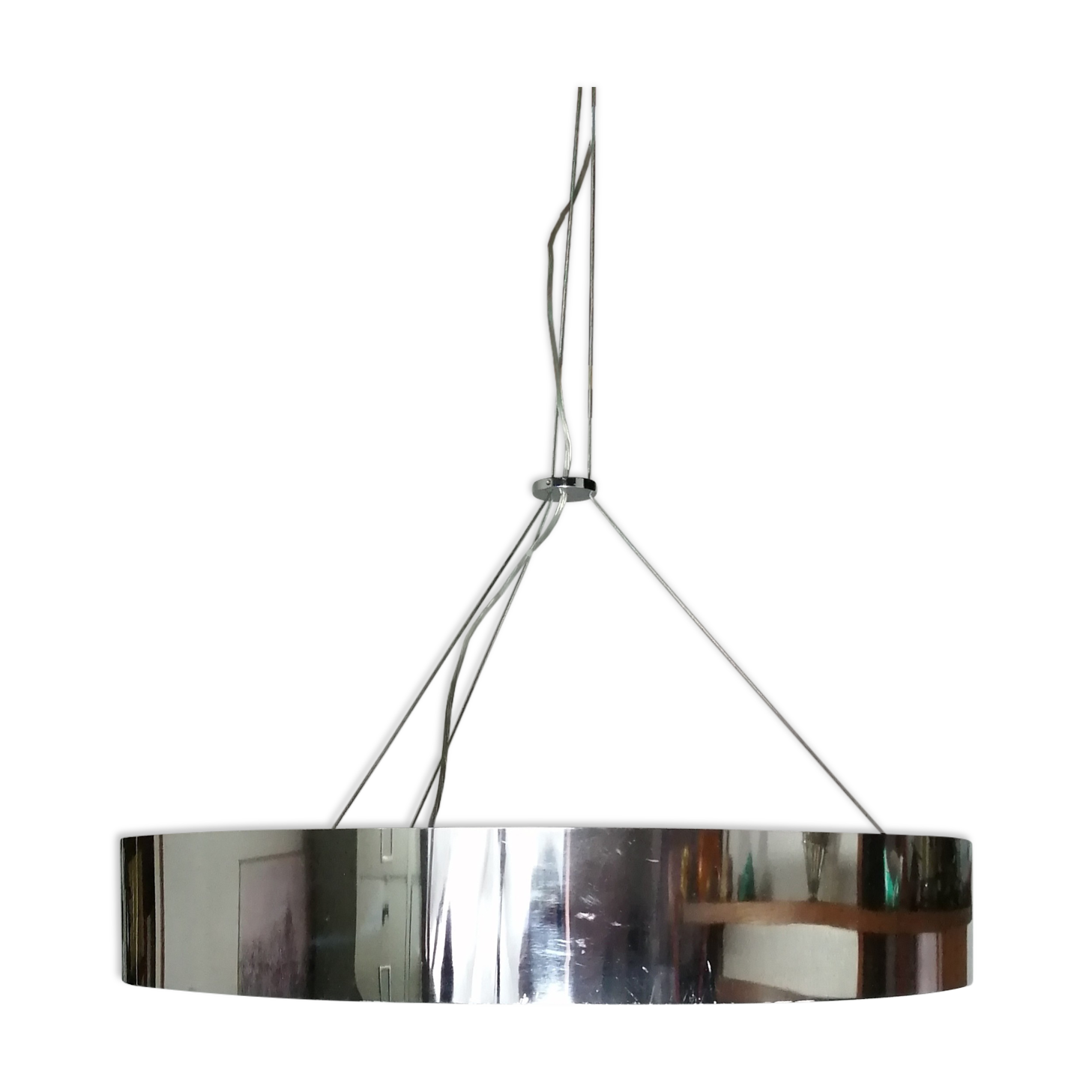 Round pendant light 3 bulbs in chrome metal