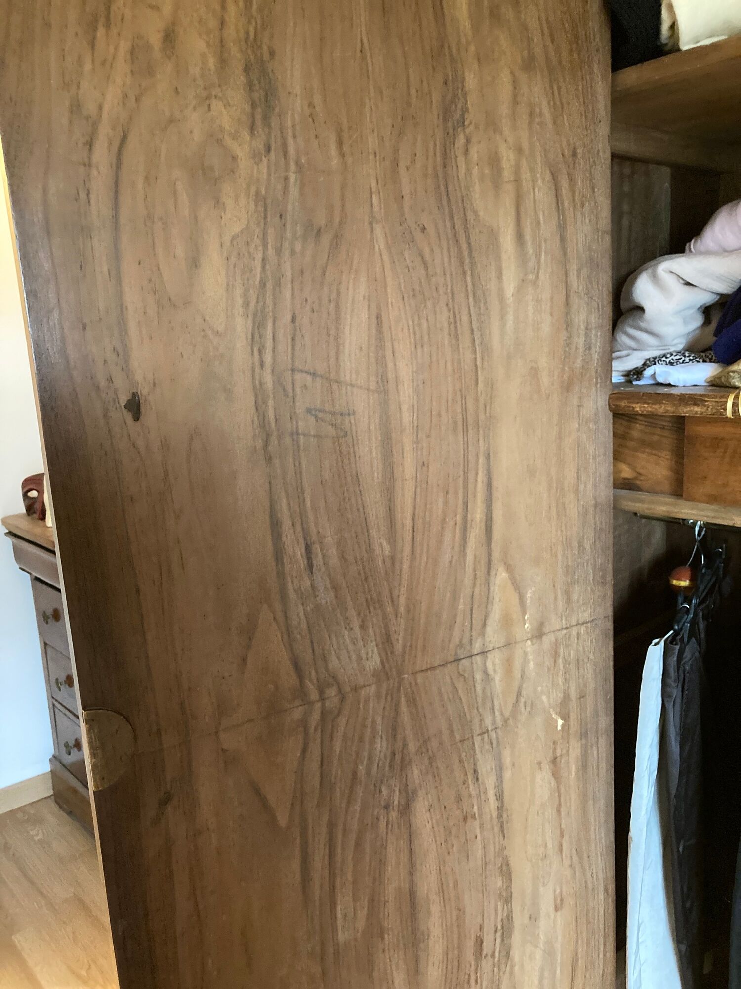 Louis Philippe solid walnut cabinet and walnut bramble veneer doors