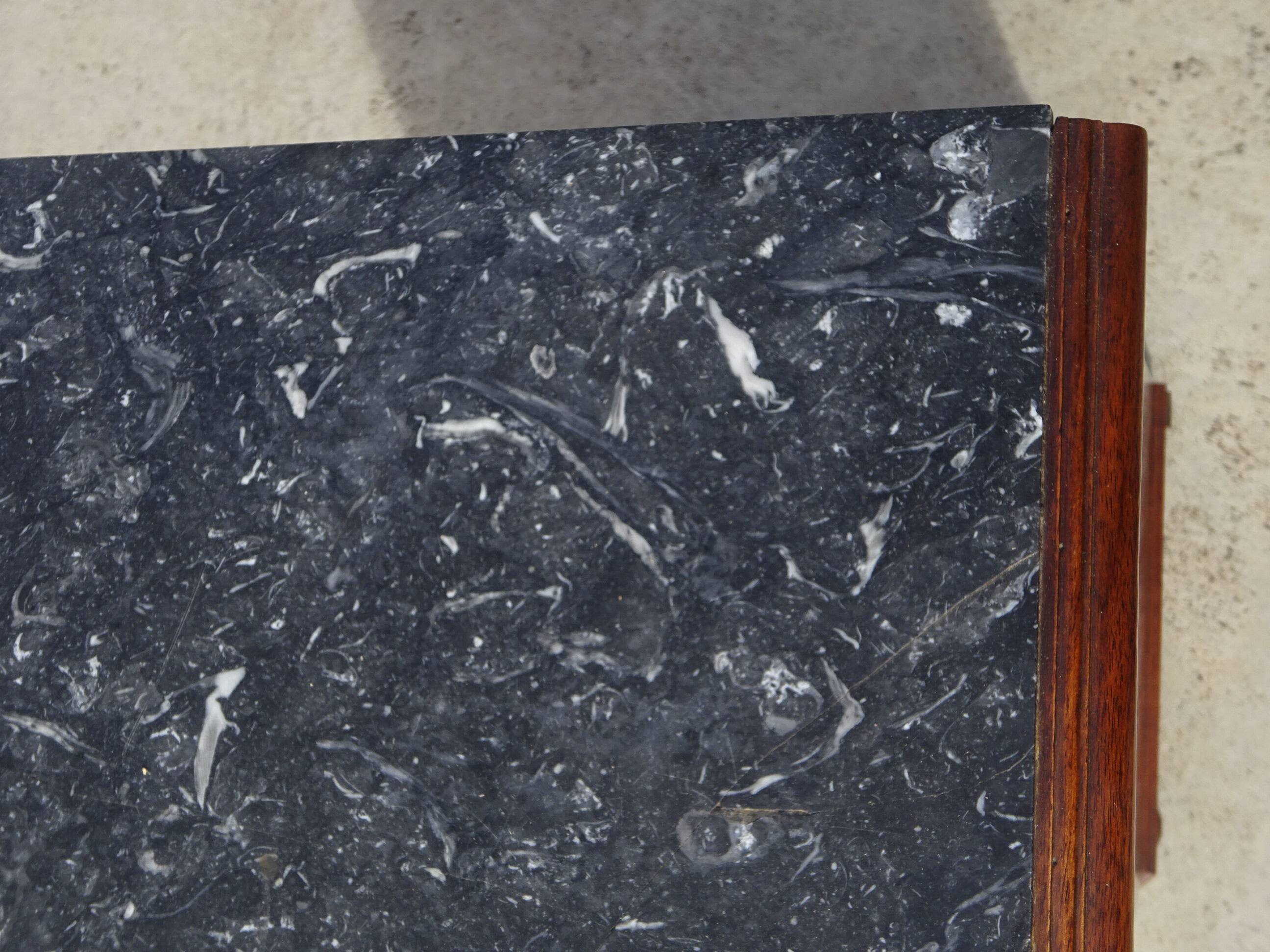 Nightstand with false drawers in walnut and marble, Louis Philippe