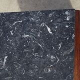 Nightstand with false drawers in walnut and marble, Louis Philippe