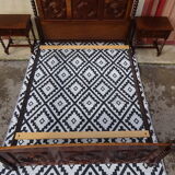Wooden bed, geometric patterns, 140/190 cm