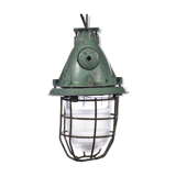 Industrial caged green lamp