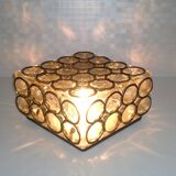 Vintage 1960s German iron ring glass ceiling lamp by Limburg