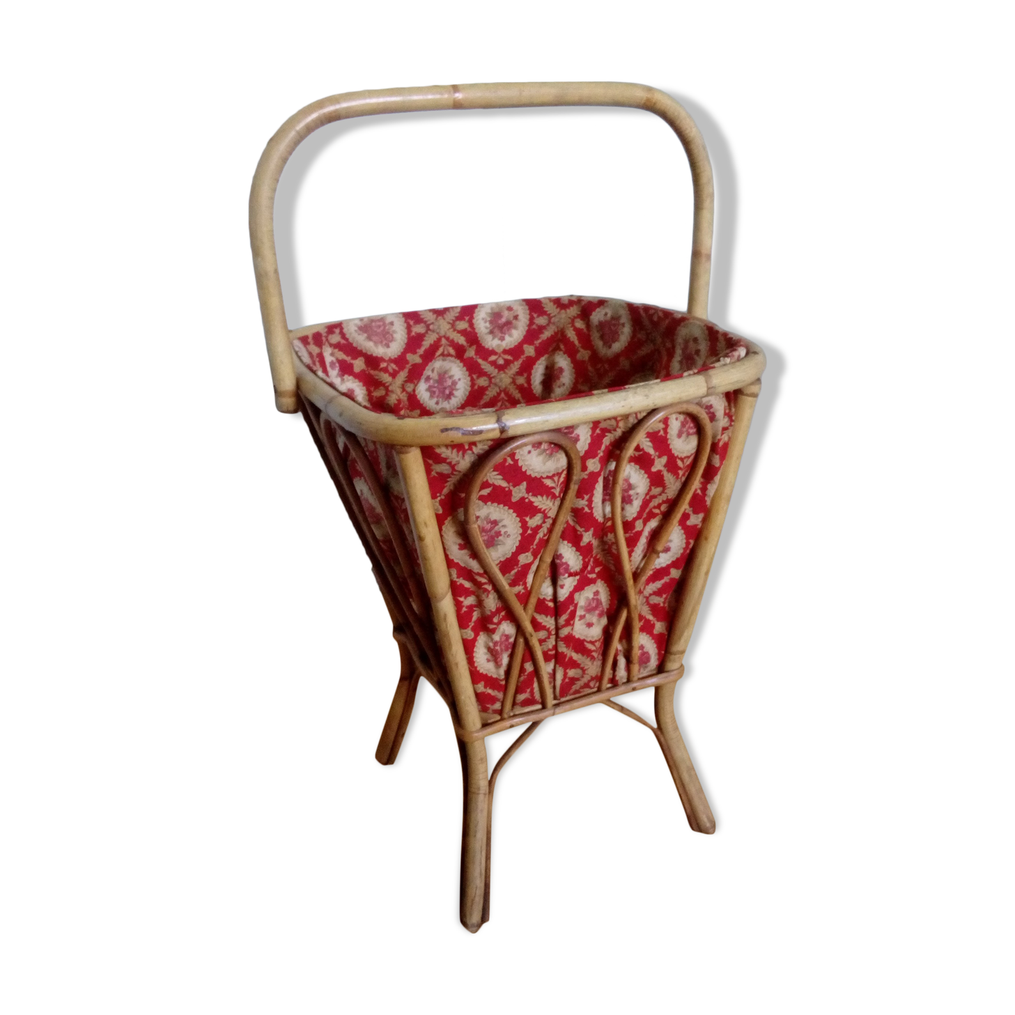 Square-shaped 1960s wicker knitting cart worker