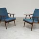 Pair of blue boomerang armchairs by Antonin Suman for Ton (Thonet) 1960