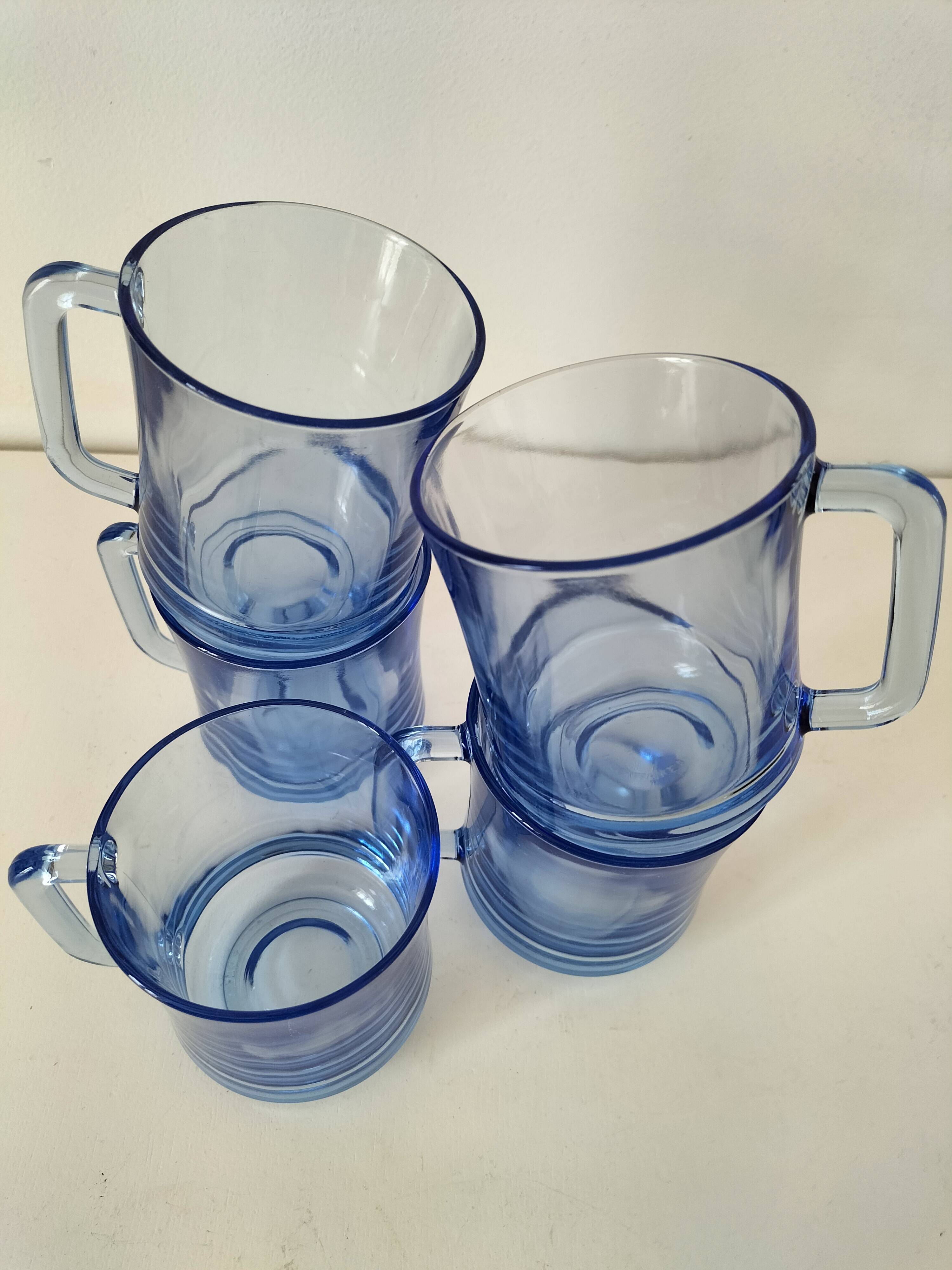 5 transparent blue Duralex mugs – French manufacturing