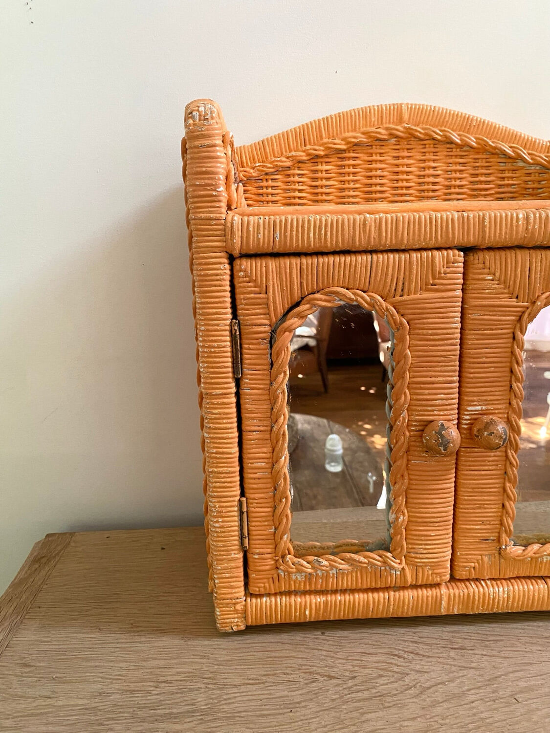 Small vintage rattan wall cabinet