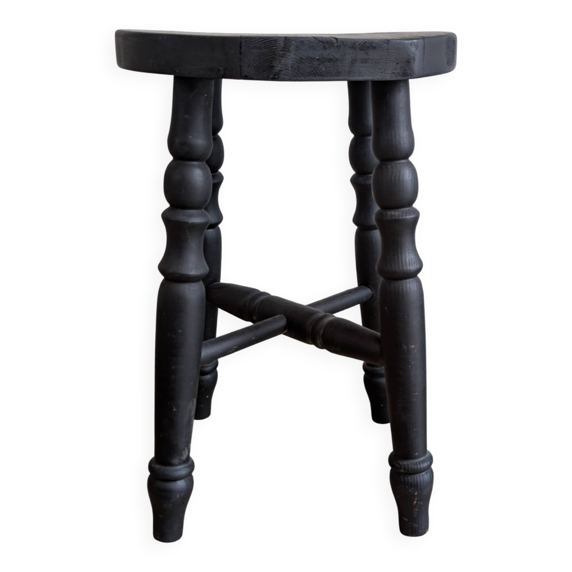 Antique solid wood stool with turned legs – rustic country style