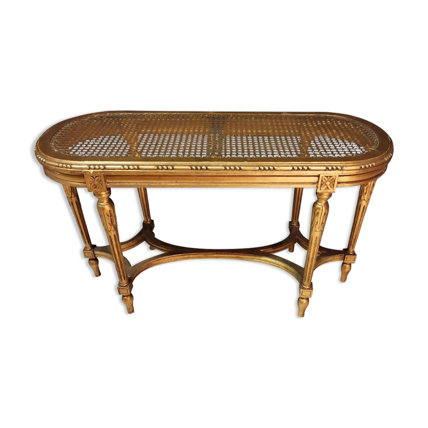 Banquette de piano cannée style Louis XVI en bois doré
