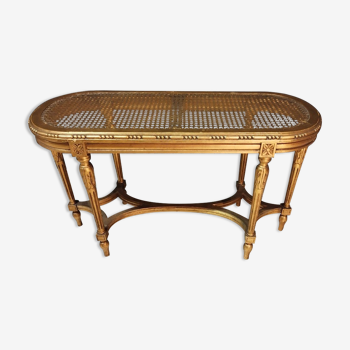 Banquette de piano cannée style Louis XVI en bois doré