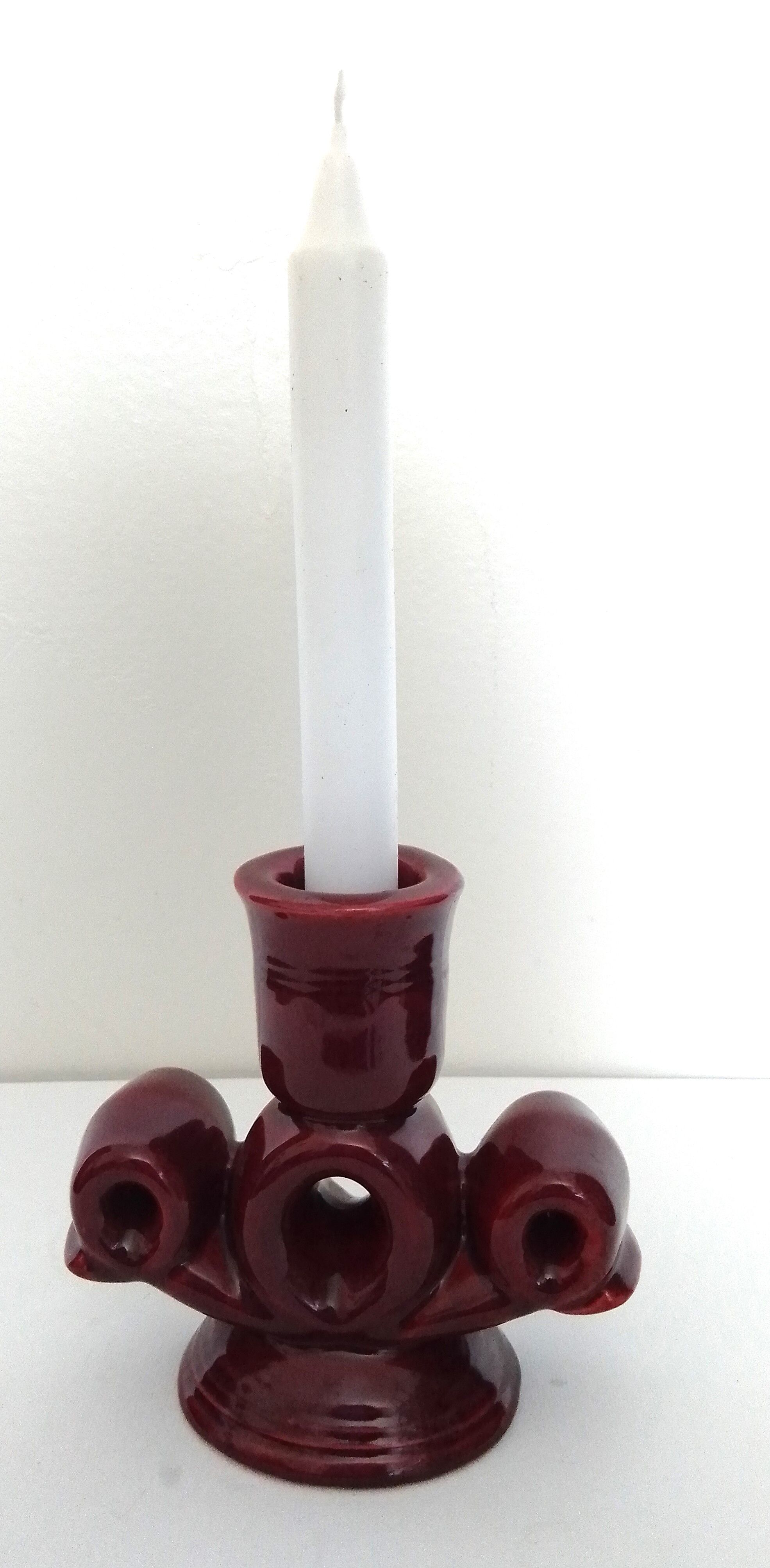 Bordeaux ceramic candle holder, signed Vallauris