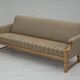 1970s, 3-seater Danish sofa, original beige furniture wool, solid oak wood.