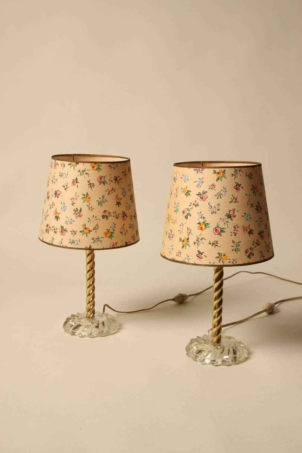 Pair of lamps with hand-painted floral shades